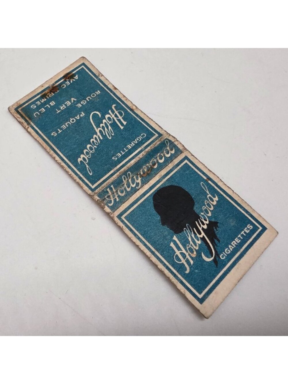 Vintage Hollywood Cigarettes Matchbook Blue & White Design French Text Collectib